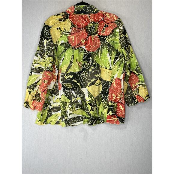 Chico's Womens Lucetta Jacket SZ 3 XL Linen Orange Yellow Fall Autumn Floral NWT - Picture 7 of 16